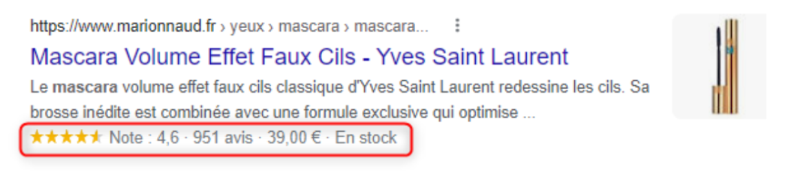 Resultat page de recherche Google - rich snippet - Marque Marionnaud - Avis Vérifiés - avis google