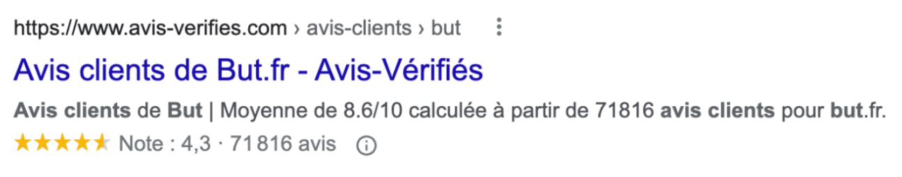 Rich Snippet Google - Avis Vérifiés - marque BUT