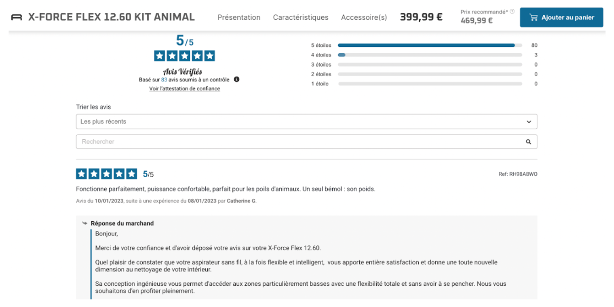 Widget avis produit - avis vérifiés