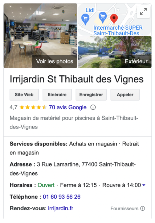 Vitrine - entreprise Irrijardin - Google Business Profile