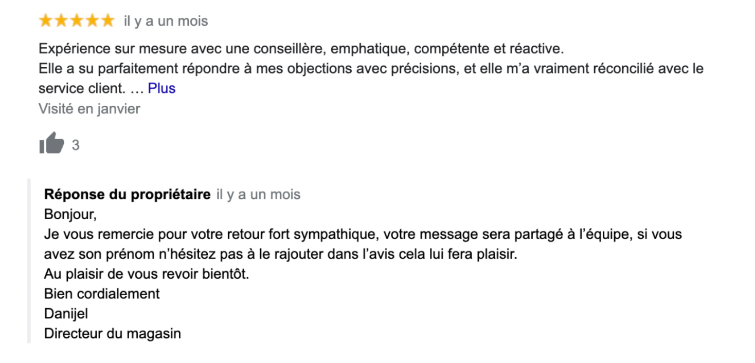 Réponse directeur etablissement - avis Google 