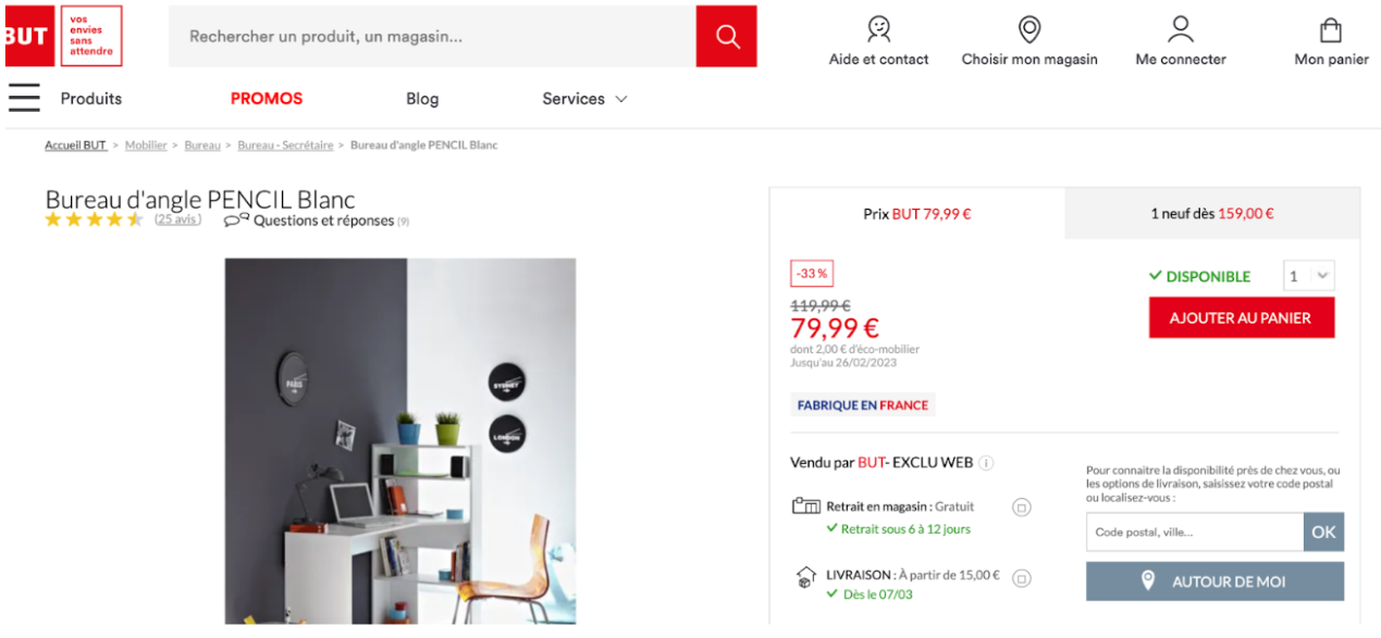 Fiche produit - bureau d'angle - marque BUT - Avis vérifiés