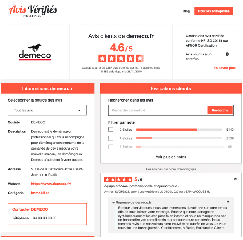 Page attestation - Avis Vérifiés - Demeco