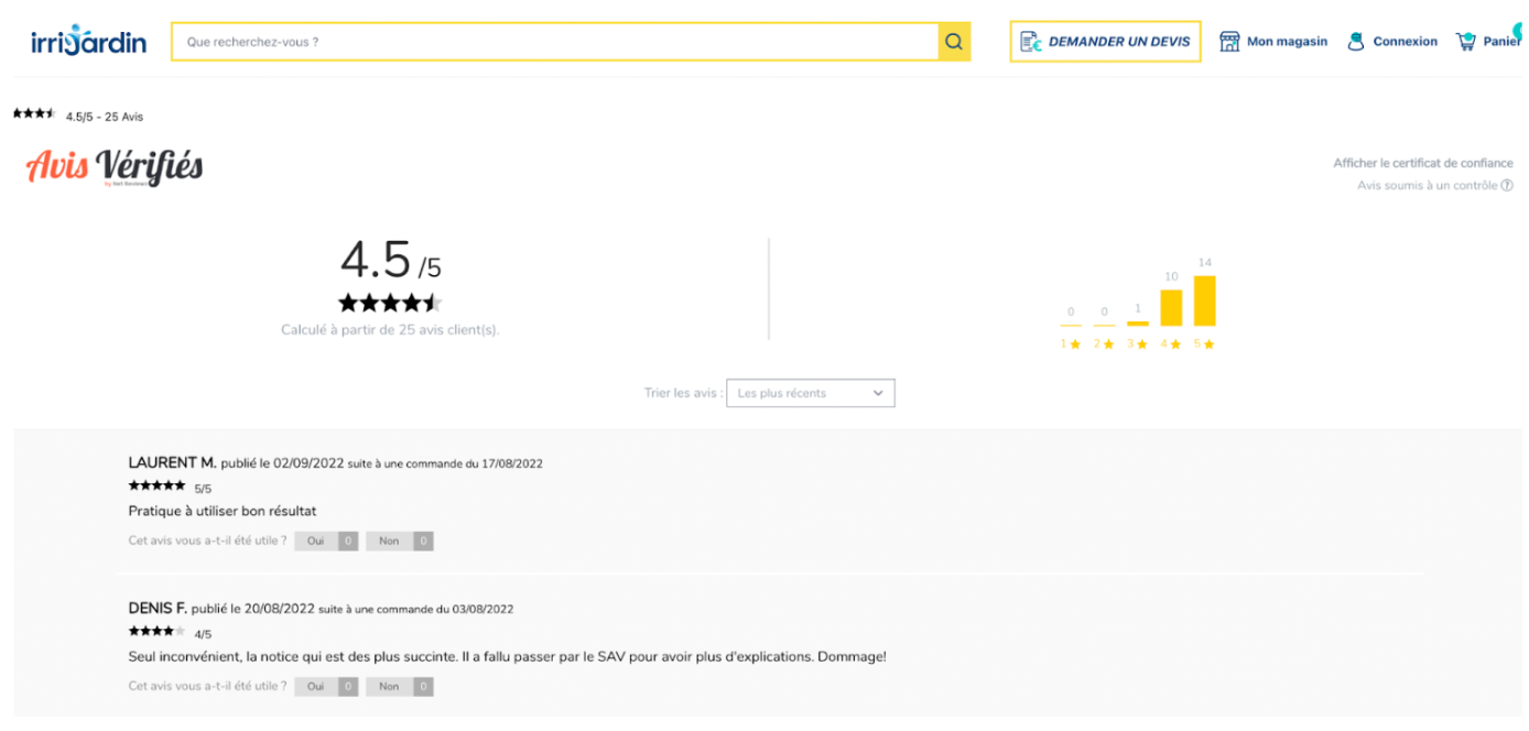Fiches produits - marque Irrijardin - avis clients - avis vérifiés
