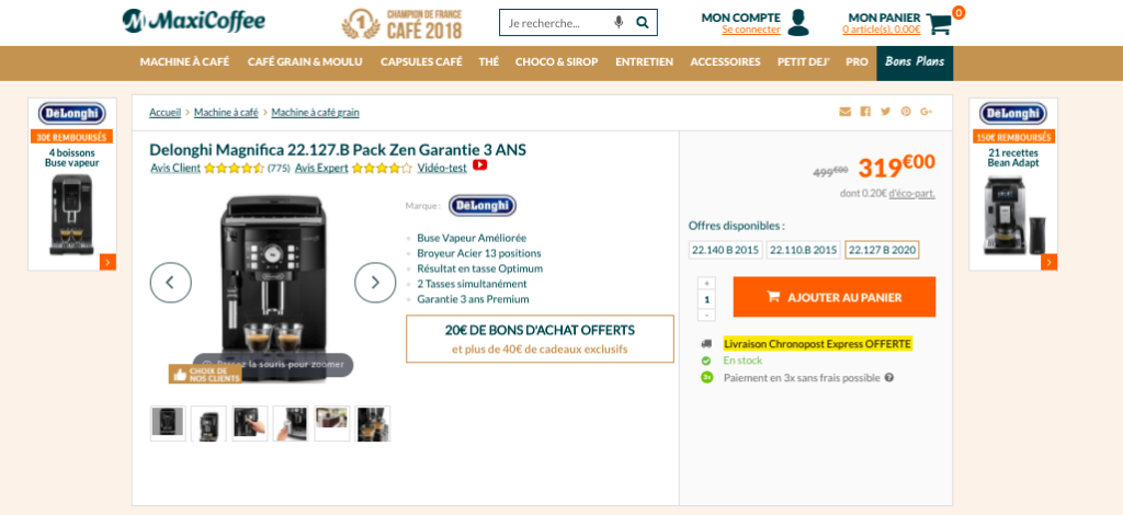 Avis clients étoile page produit MaxiCoffee