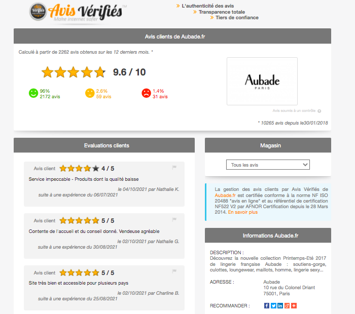 satisfaction client Aubade