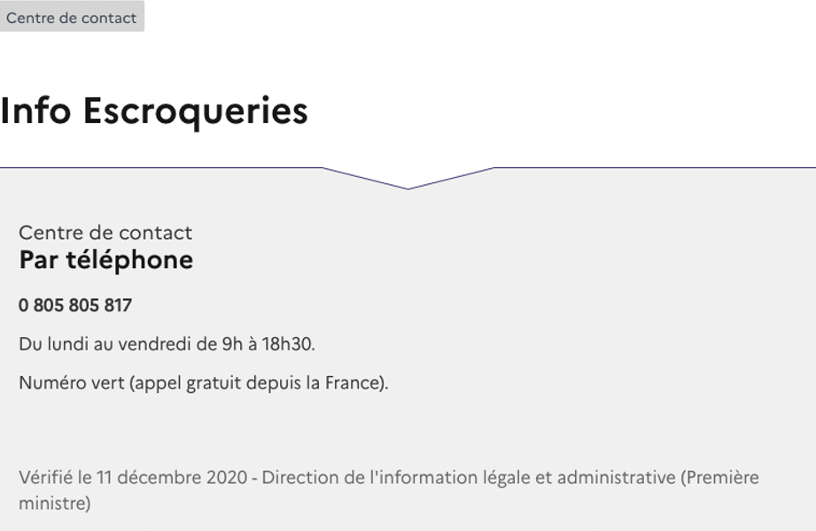 Fiche contact - Info Escroquerie - arnaque - faux sites d'achats