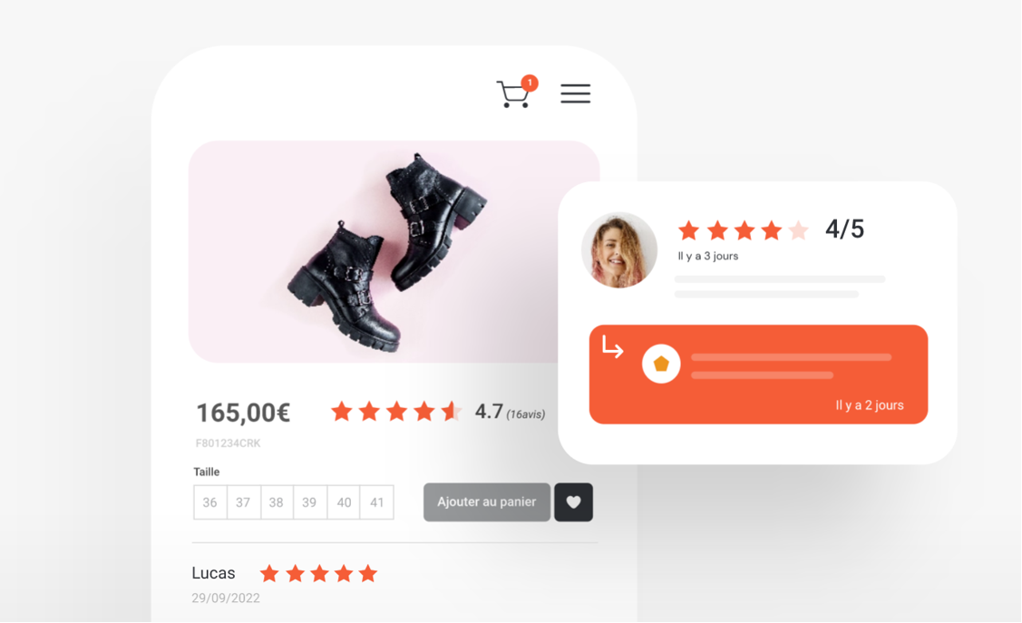 Avis clients - note moyenne par produit - fiche produit