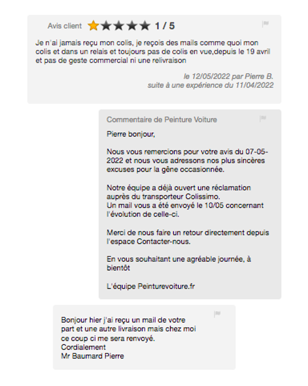 Bon exemple - réponse avis négatif - prise en charge - réclamation client - modérer avis négatifs
