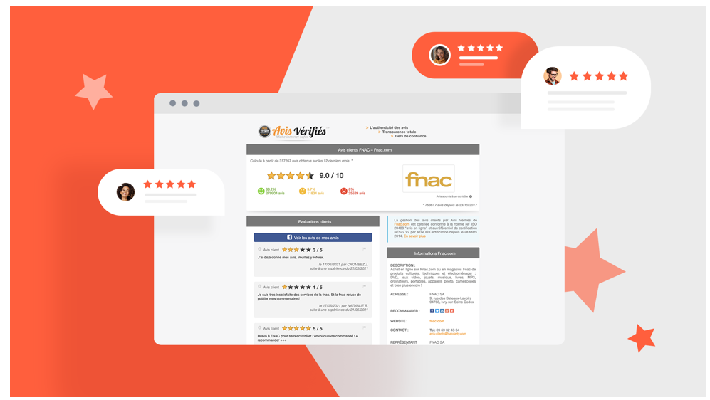 Page attestation avis client certifiés - Avis Vérifiés - marque Fnac - modérer avis négatifs