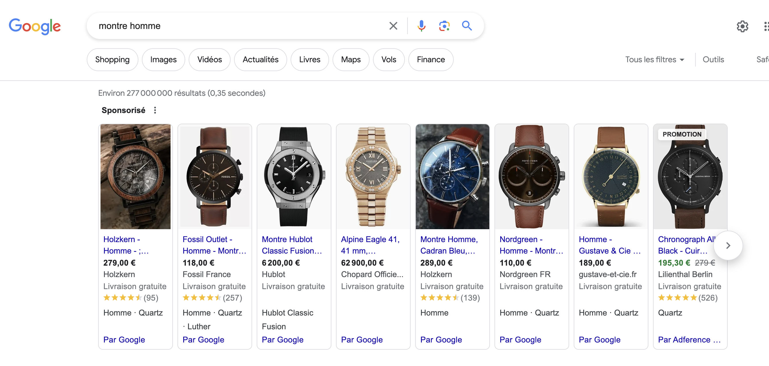 Produits - page de recherche Google - Évaluation sous forme d'étoiles - avis clients