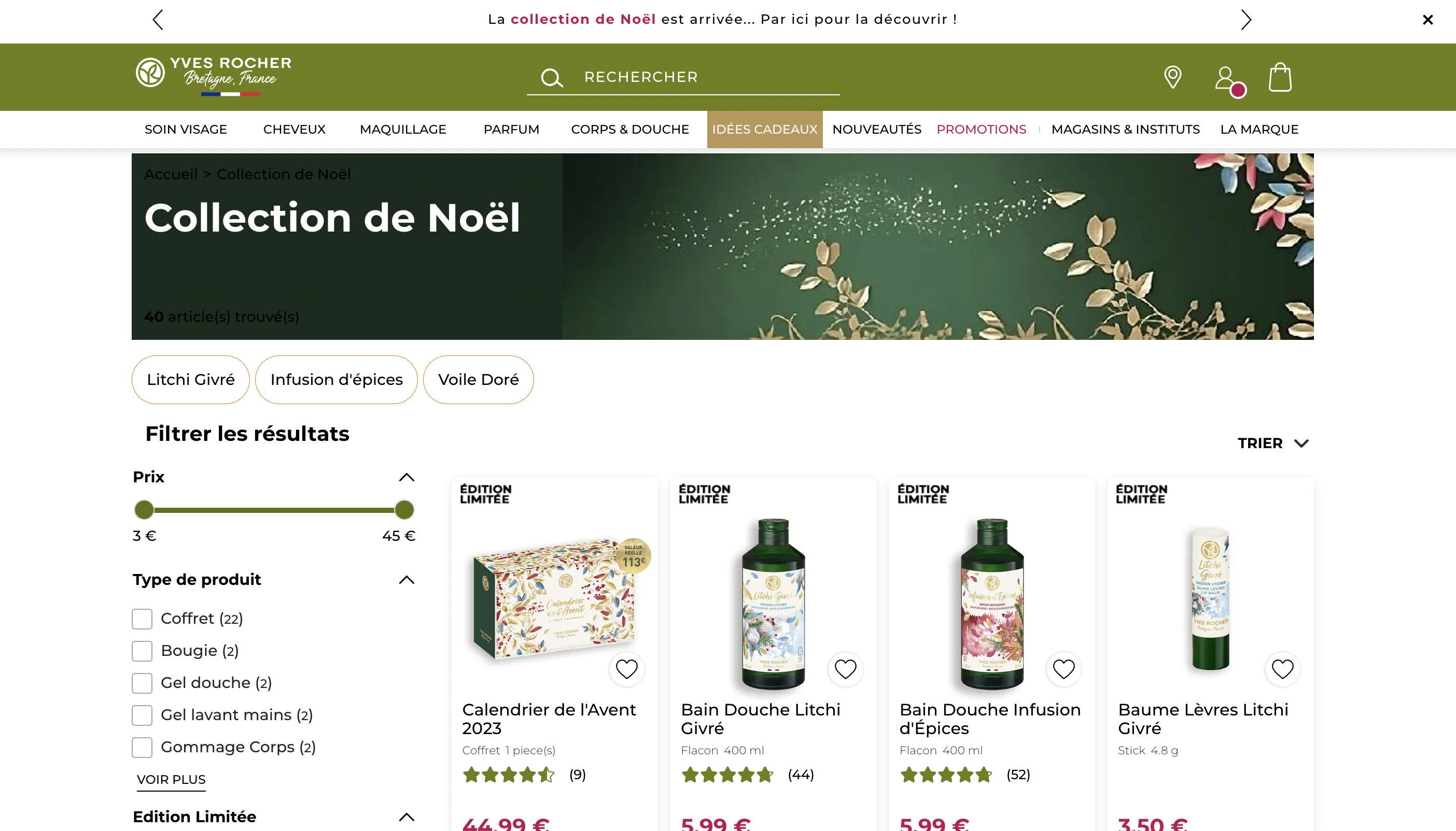 Page dédiée - Noël - site web marque Yves Rocher Yves Rocher
