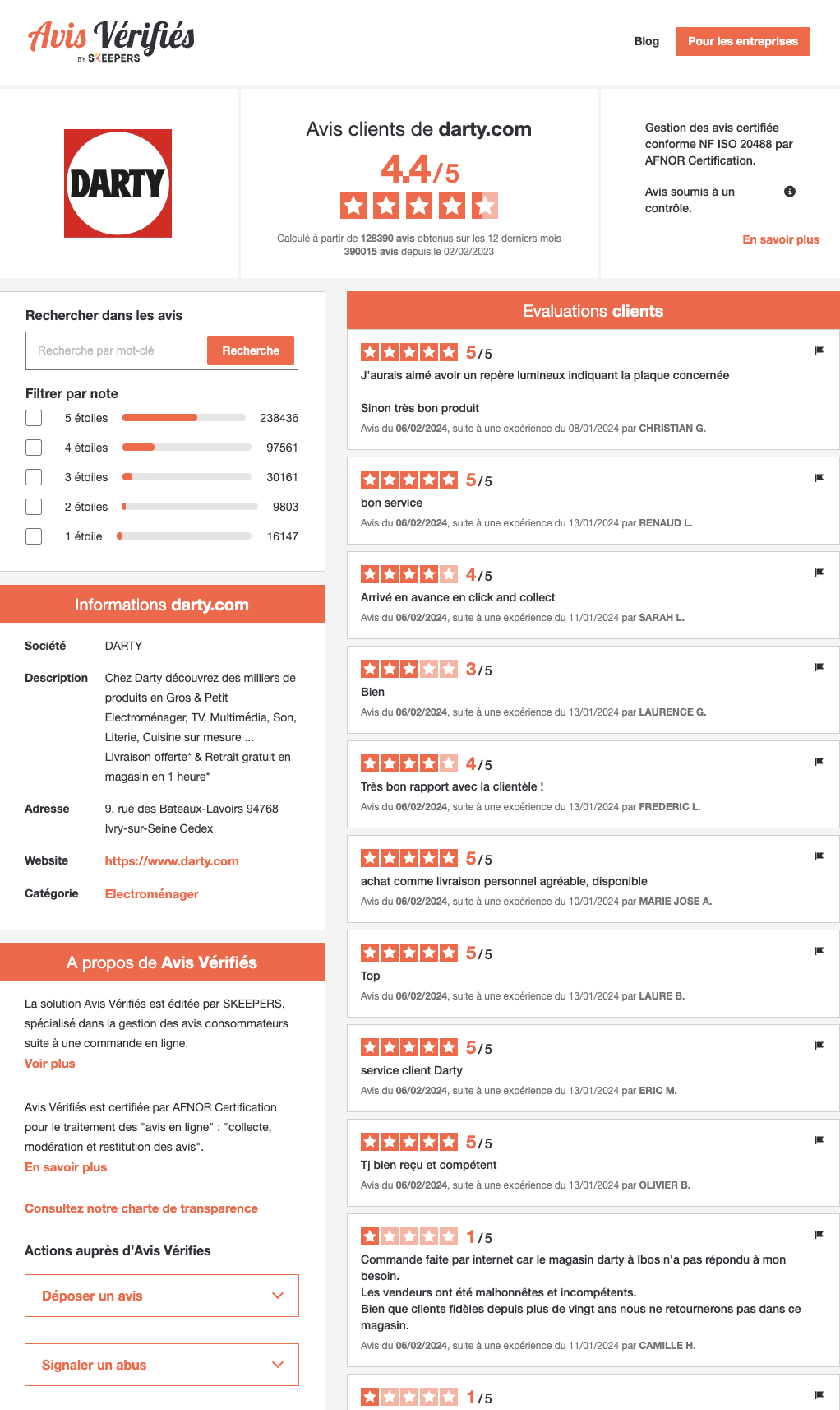 Page attestation Darty