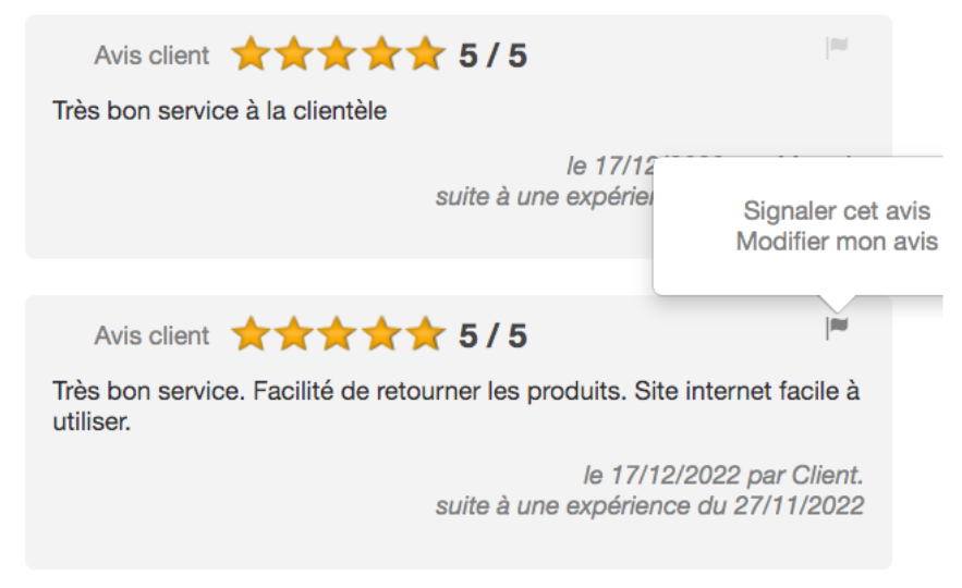 signaler avis client - modifier avis client - avis vérifiés