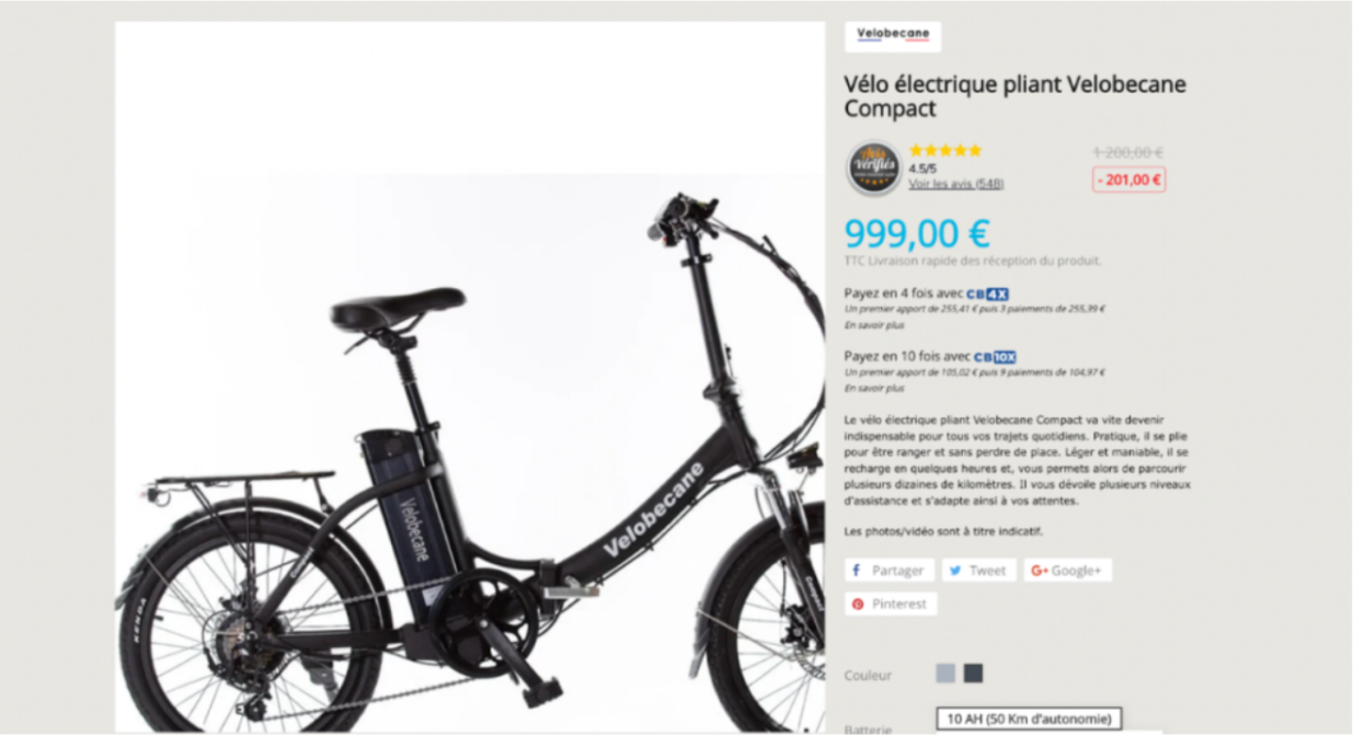 marque vélobecane - avis concommateurs - screen site web