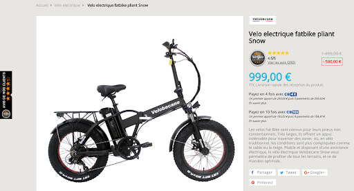 Exemple de Vélobécane qui intègre les avis clients sur son site e-commerce
