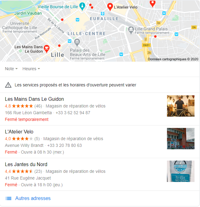 La fiche GMB affichée dans le « local pack »