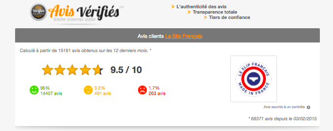 Page attestation avis vérifiés Slip français