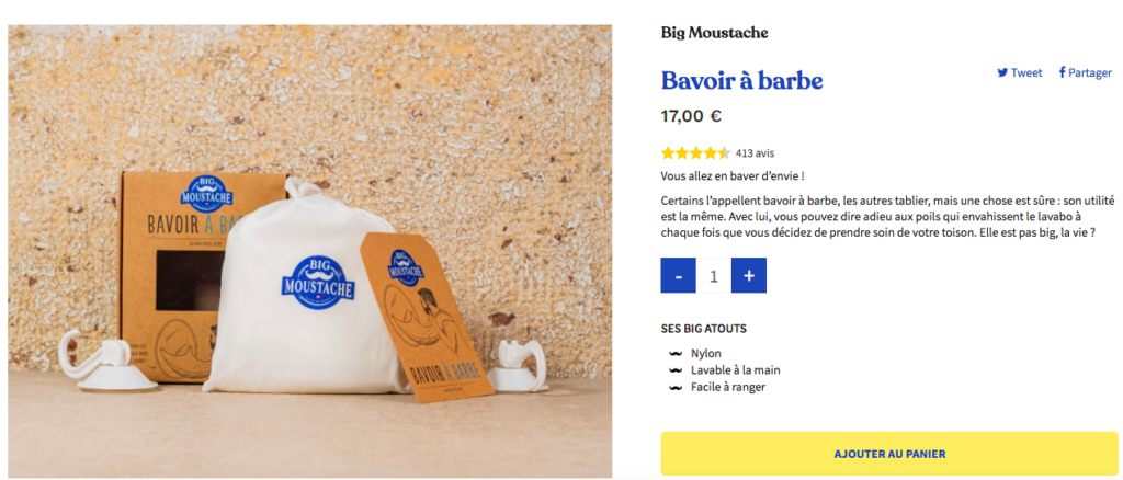 Page produit Big moustache avis produits étoiles