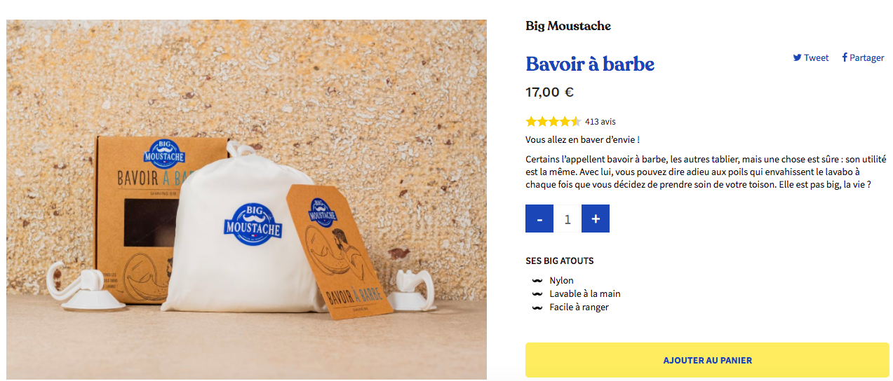 Page produit Big moustache avis produits étoiles