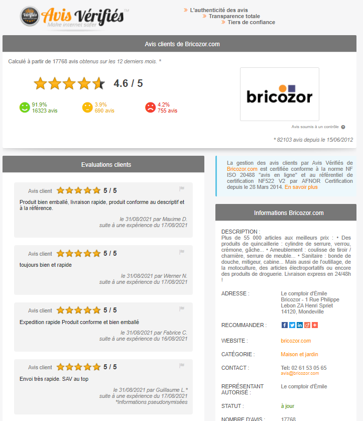 avis verifies bricozor