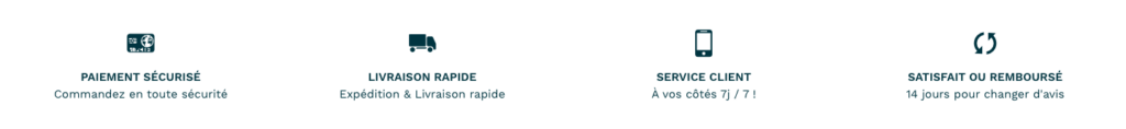 fiches produits affichant des éléments de réassurance